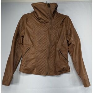 Therapy Quilted Faux Leather Moto Jacket Brown Zip Up Collar Size Small